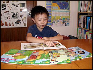 Teaching English to primary school students at my home.